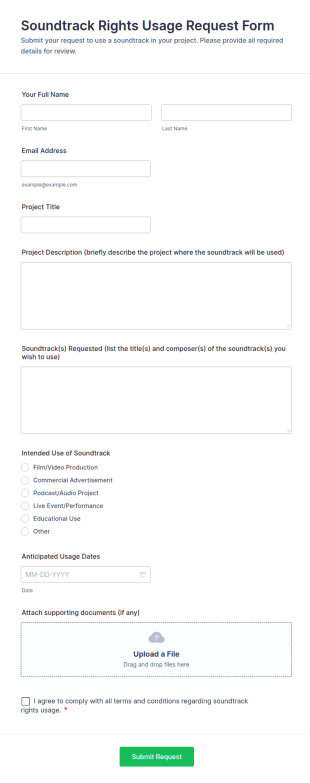 Soundtrack Rights Usage Request Form Template