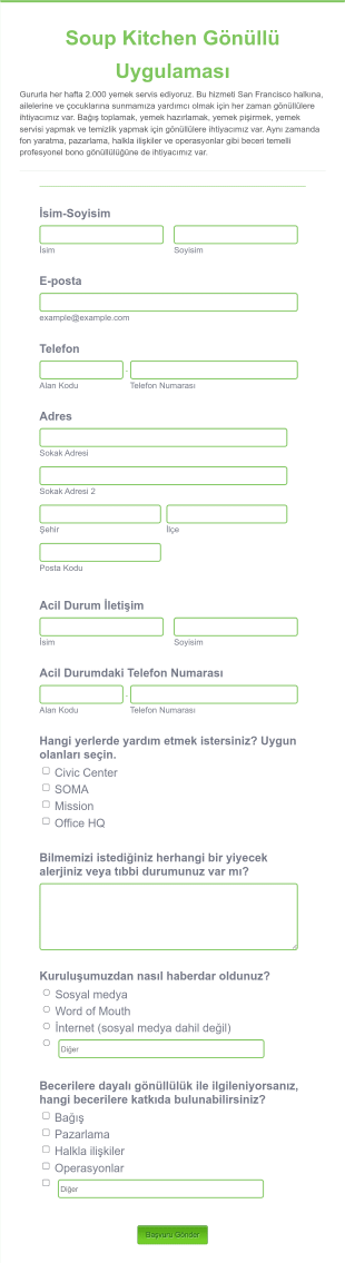 Soup Kitchen Gönüllü Uygulaması Form Template