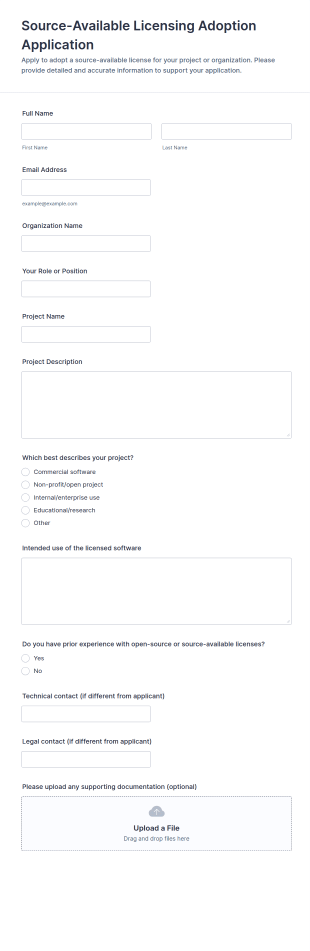 Source Available Licensing Adoption Application Form Template