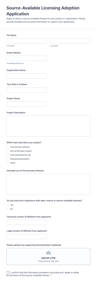 Source Available Licensing Adoption Application Form Template