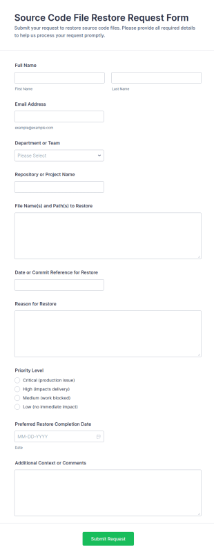 Source Code File Restore Request Form Template