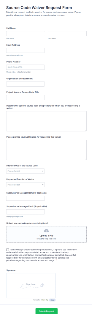 Source Code Waiver Request Form Template