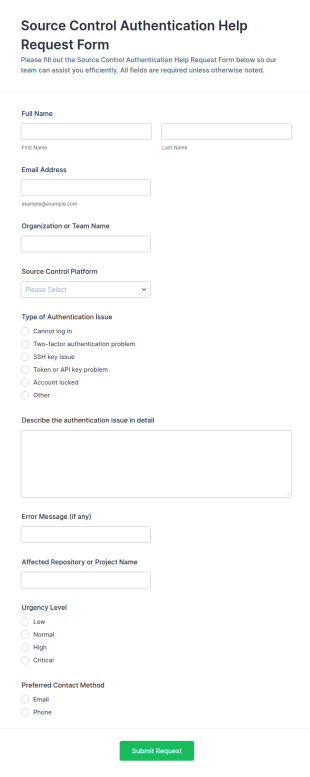 Source Control Authentication Help Request Form Template