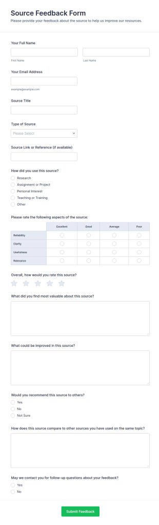 Source Feedback Form Template