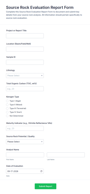 Source Rock Evaluation Report Form Template