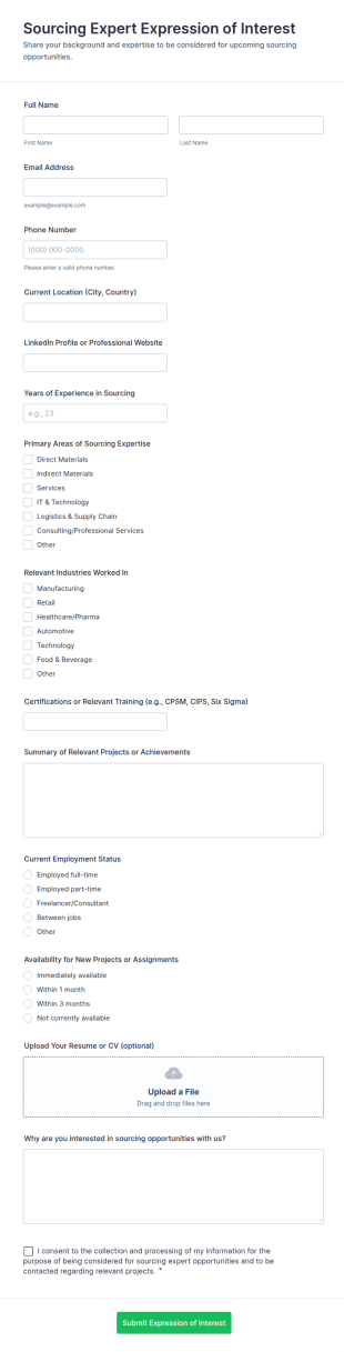 Sourcing Expert Expression Of Interest Form Template