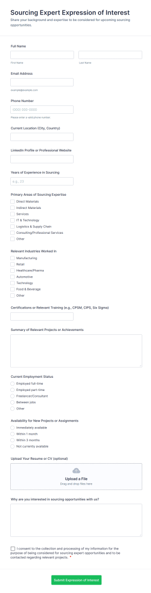 Sourcing Expert Expression Of Interest Form Template