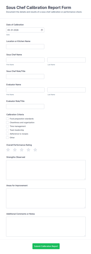 Sous Chef Calibration Report Form Template