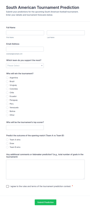 South American Tournament Prediction Form Template