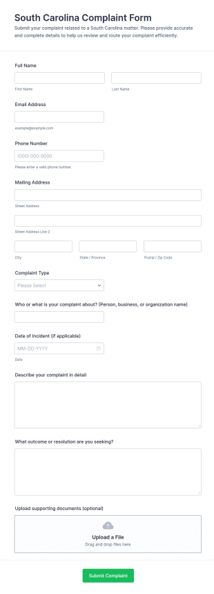 South Carolina Complaint Form Template