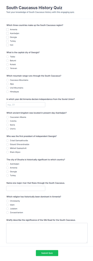 South Caucasus History Quiz Form Template