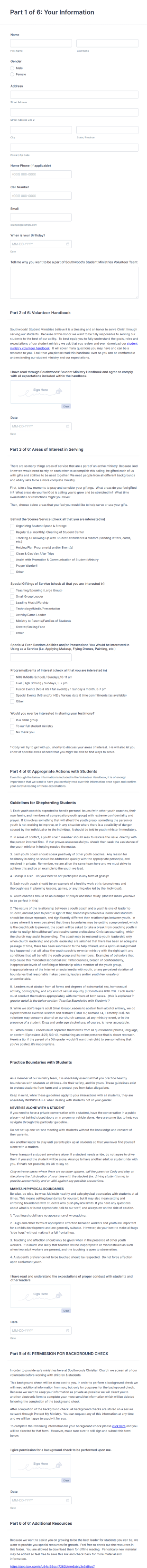 Student Ministry Volunteer Application Form Template