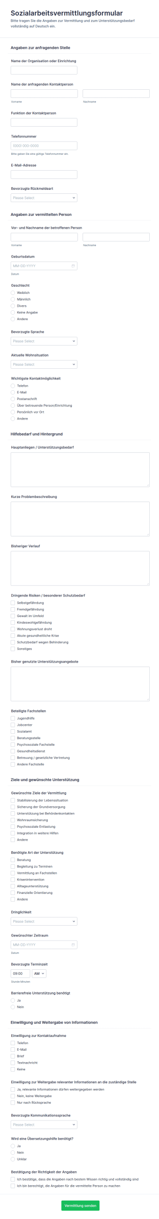 Sozialarbeiterische Weiterleitungsanfrage