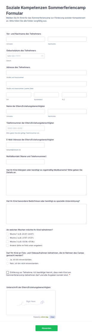 Soziale Kompetenzen Sommerferiencamp Formular
