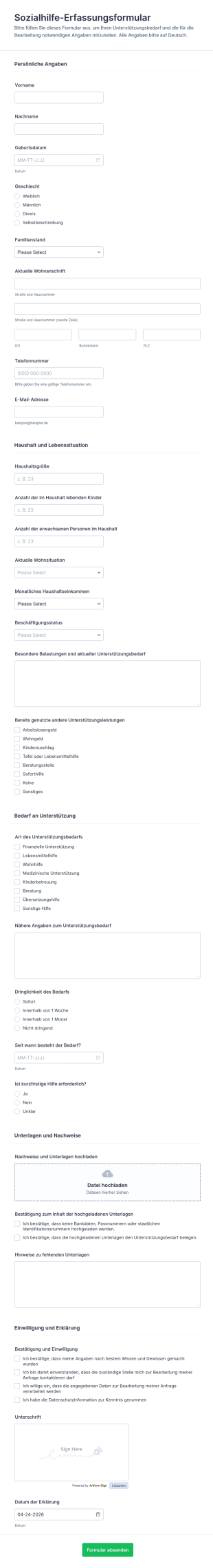 Sozialhilfe Informationsbogen Fragebogen