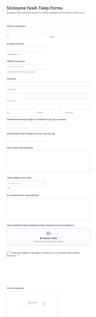 Sözleşme Fesih Talep Form Şablonu