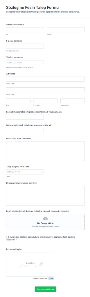 Sözleşme Fesih Talep Form Şablonu