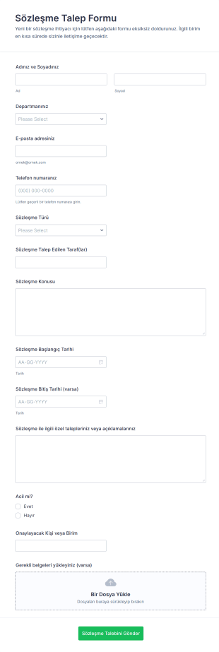 Sözleşme Talep Form Şablonu