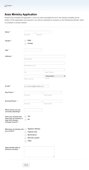Sozo Ministry Application Form Template