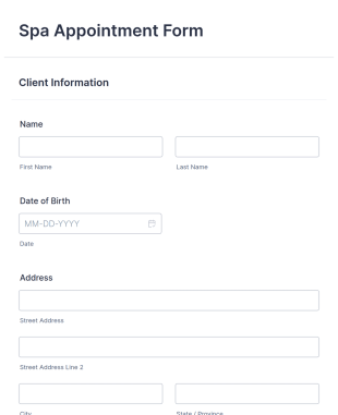 Spa Appointment Form Template