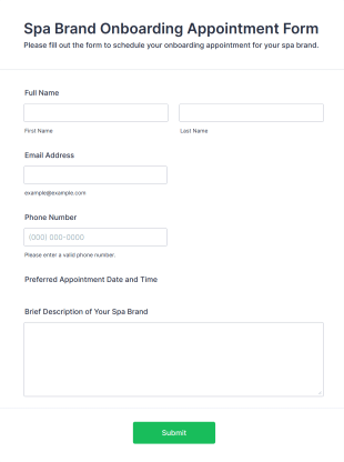 Spa Brand Onboarding Appointment Form Template