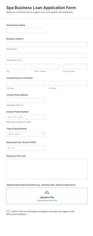 Spa Business Loan Application Form Template