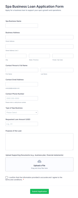 Spa Business Loan Application Form Template