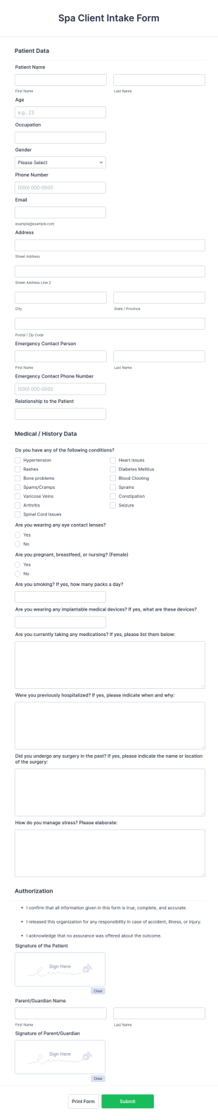 Spa Client Intake Form Template