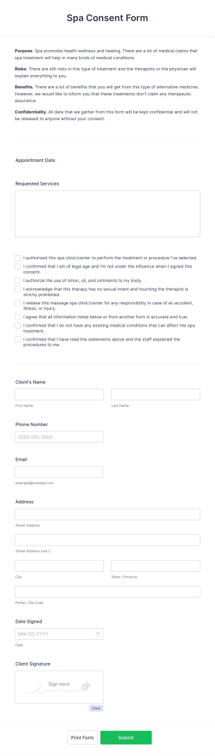 Spa Consent Form Template