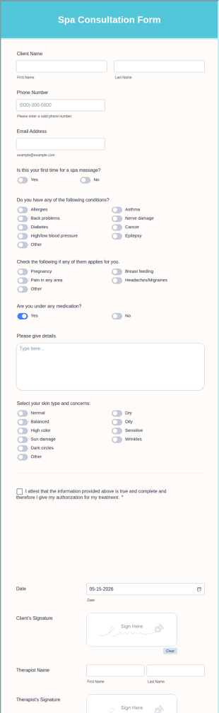 Spa Consultation Form Template