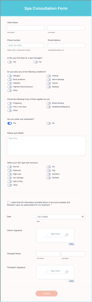 Spa Consultation Form Template