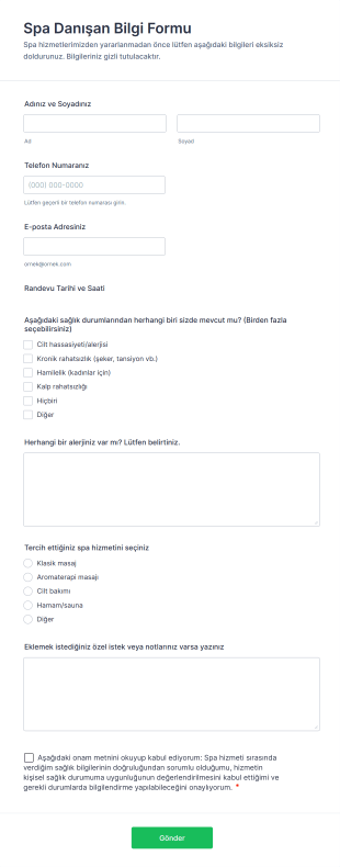 Spa Danışan Bilgi Form Template