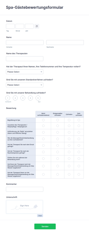 Spa Gästebewertungsformular