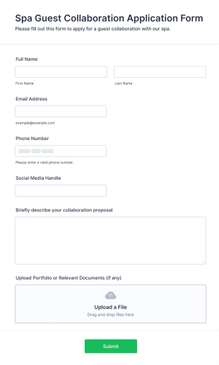 Spa Guest Collaboration Application Form Template