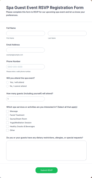 Spa Guest Event RSVP Registration Form Template