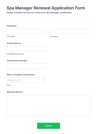 Spa Manager Renewal Application Form Template