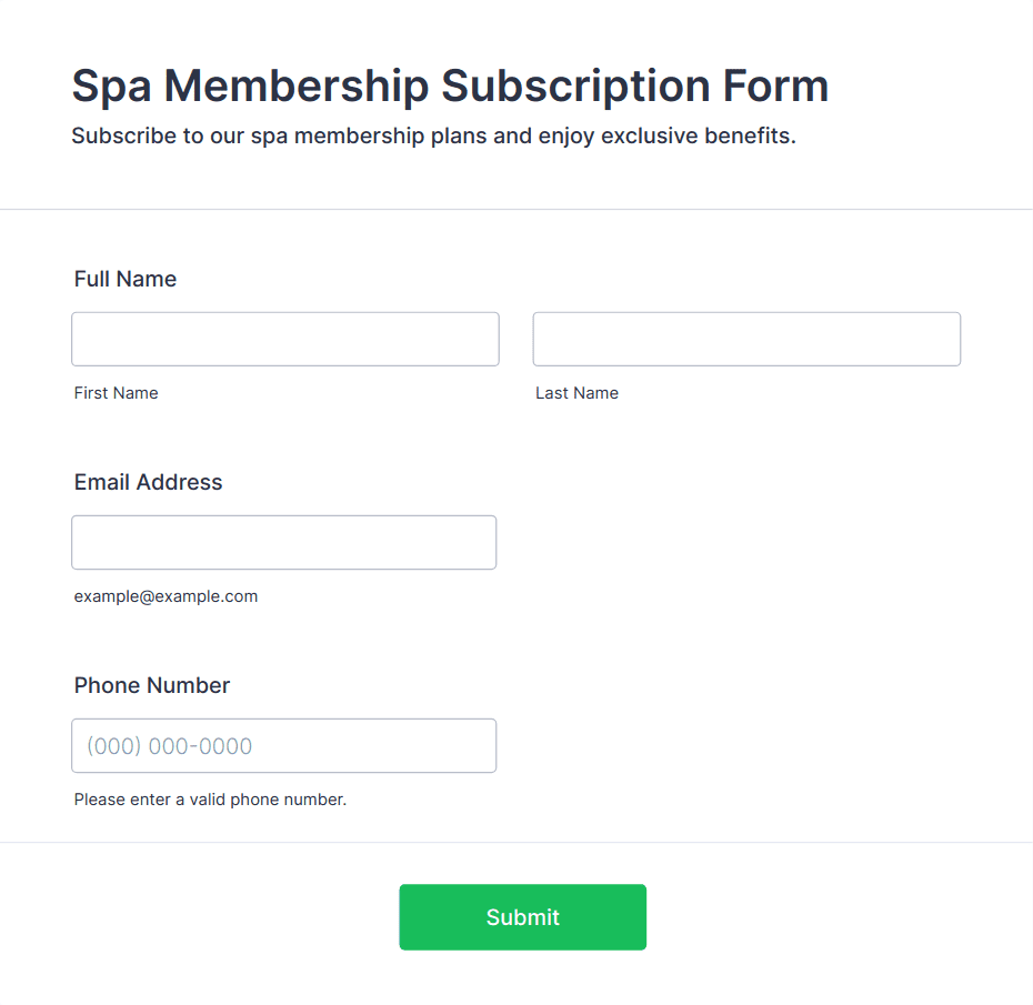 Spa Membership Subscription Form Template | Jotform