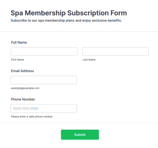 Spa Membership Subscription Form Template