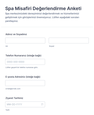 Spa Misafiri Değerlendirme Anketi Form Şablonu