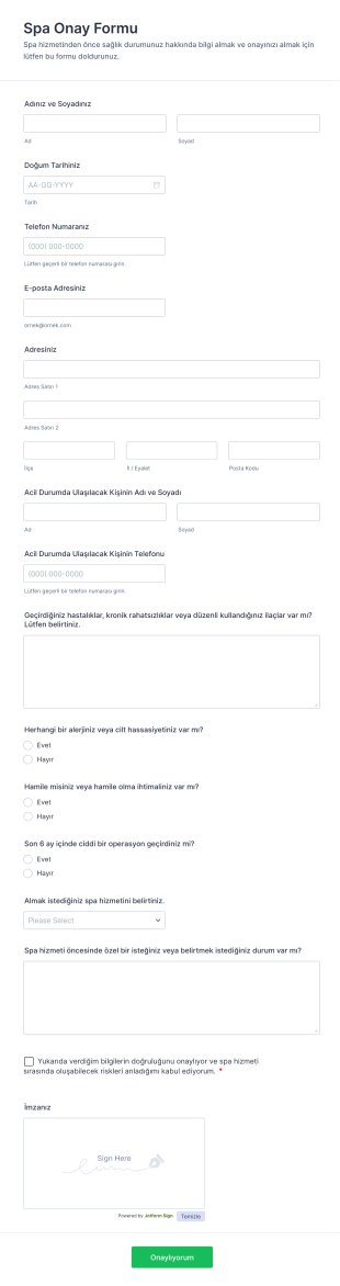 Spa Onay Form Şablonu
