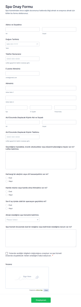 Spa Onay Form Şablonu