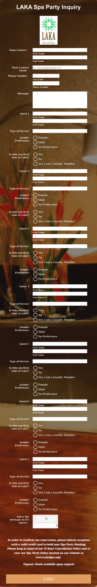 SPA Party Inquiry Form Template