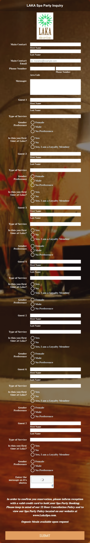 SPA Party Inquiry Form Template