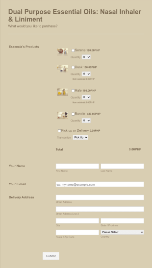 SPA Products Order Form Template