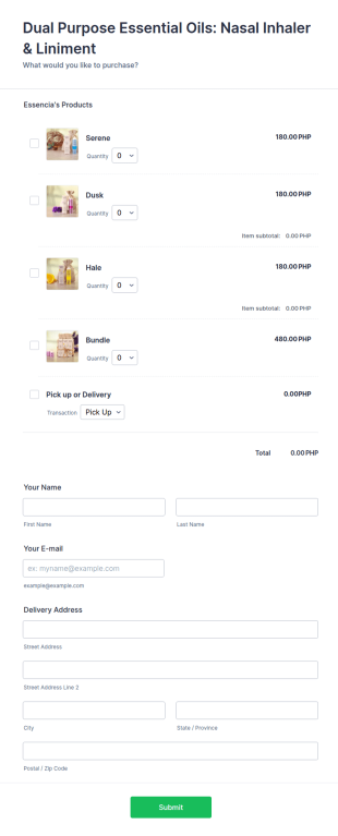 SPA Products Order Form Template