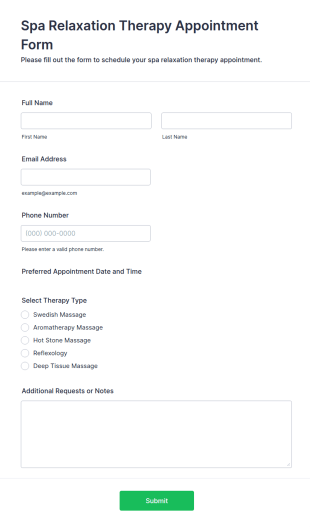 Spa Relaxation Therapy Appointment Form Template