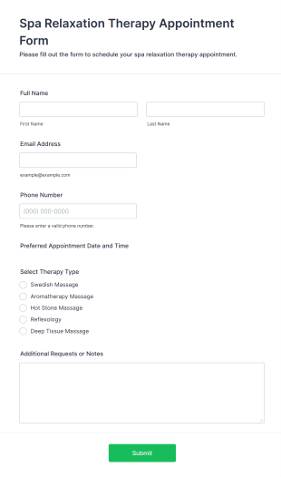 Spa Relaxation Therapy Appointment Form Template