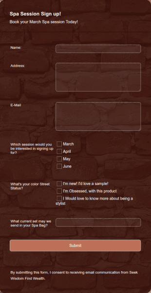 Spa Session Form Template