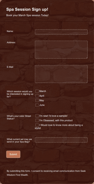 Spa Session Form Template