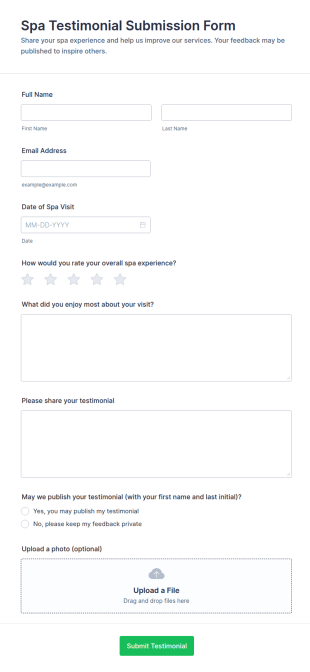 Spa Testimonial Submission Form Template